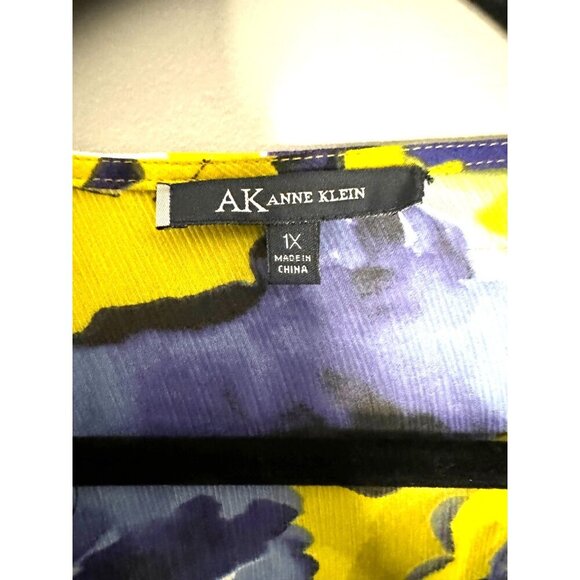 Anne Klein Womens Size 1X Yellow Blue Floral Blouse 3/4 Sleeve Bloomcore Cottage - Picture 6 of 7